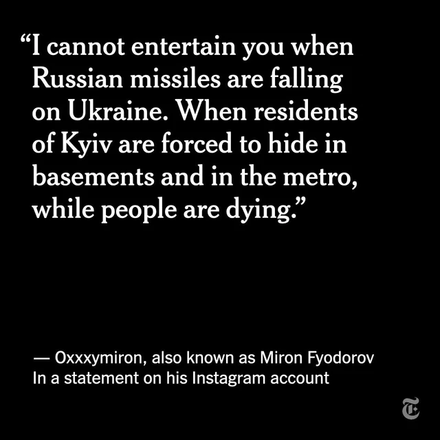 Oxxxymiron, one of Russia’s most popular rappers, called for an antiwar movement to be cre