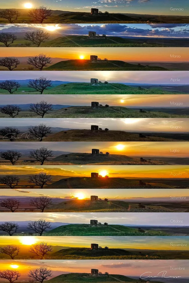 12 bức ảnh chụp Mặt trời, ở mỗi tháng, cùng một địa điểm, và cùng một thời điểm ☀