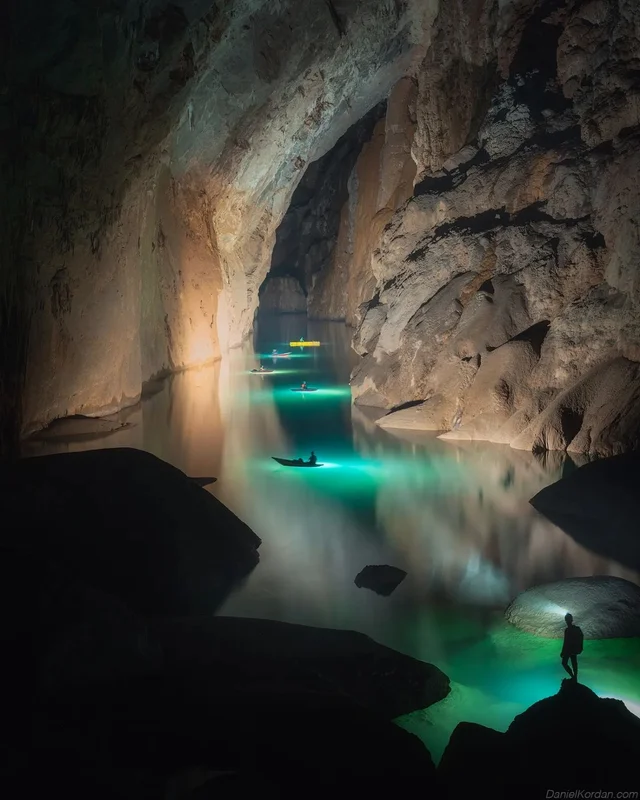 A lake inside the largest natural cave in the world. Son Doong, Vietnam. Photo by Daniel K