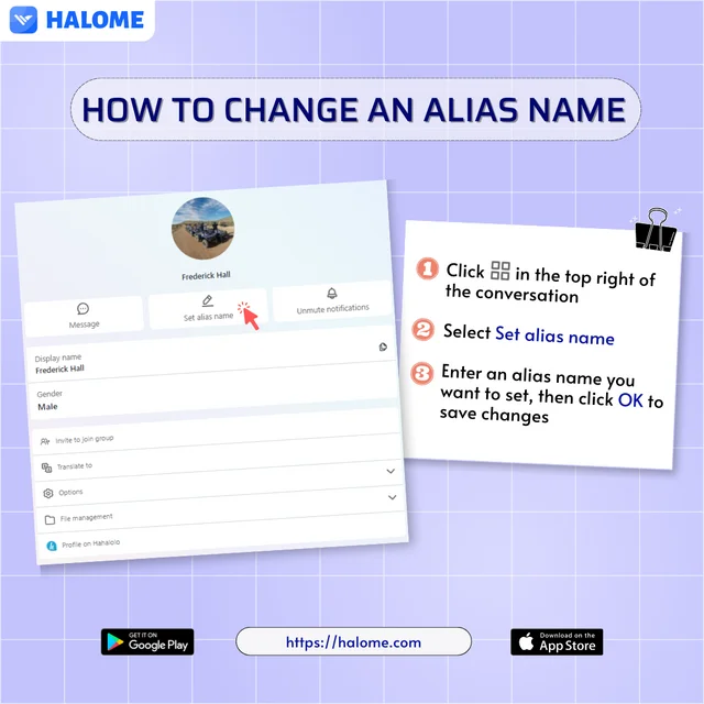 CHANGE NICKNAME OR ALIAS NAME ON HALOME 