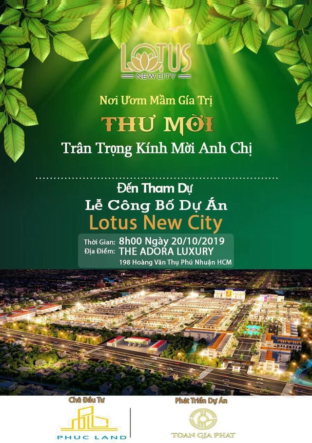 Kính mời quý khách hàng tham gia lễ mở bán dự án LOTUS NEW CITY 20/10/2019.LH Mr Phong 093